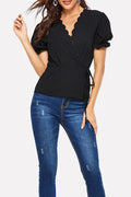 Women Chiffon Short Sleeve Solid Colored Soft Loose Style Casual Top