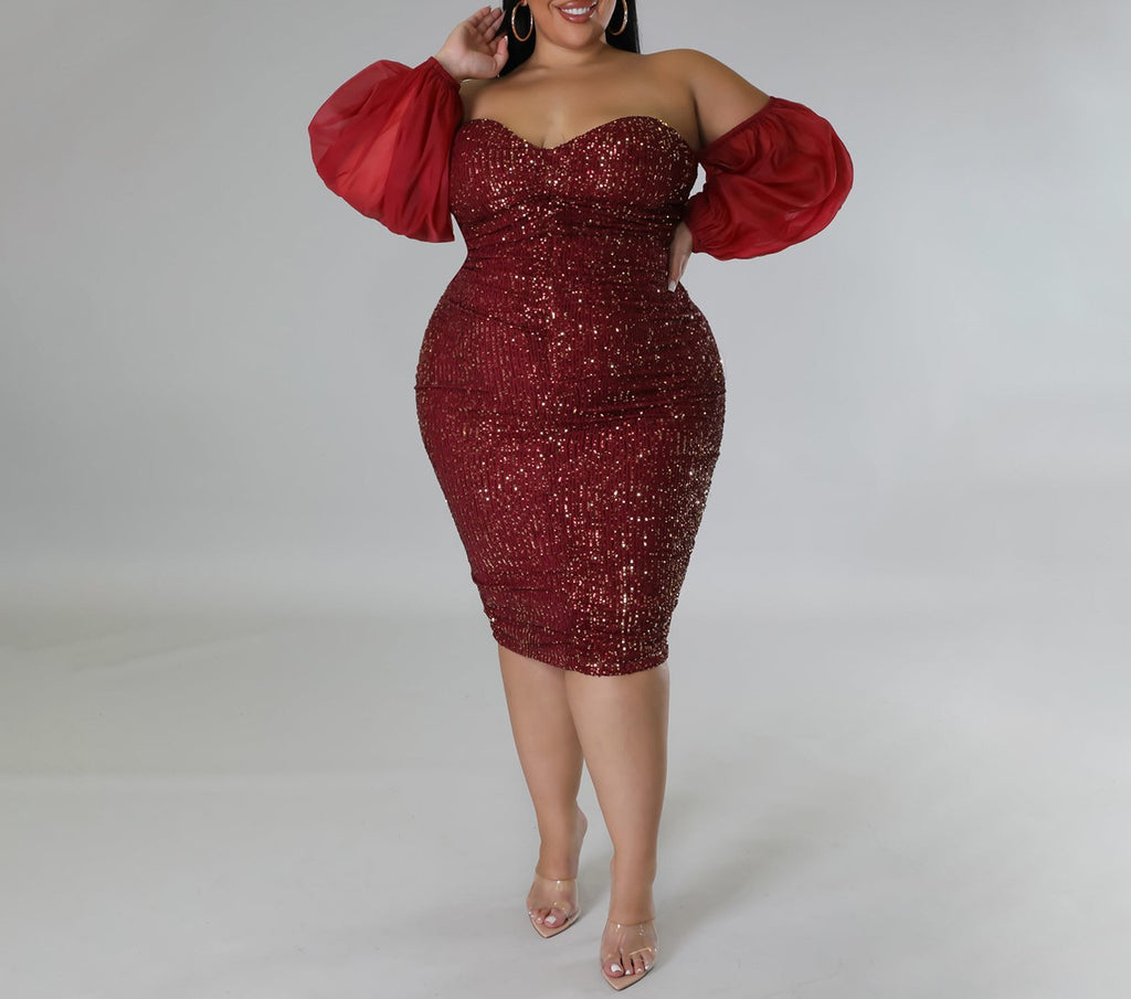 Sequin Tube Top Mesh Bodycon Dress – Solid Color Hot Girl Evening Party Skirt