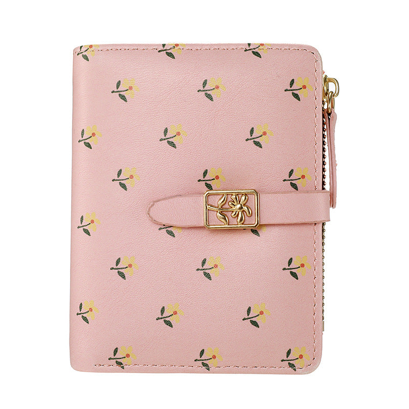 Rose Floral Print Women’s Wallet with Zipper & Buckle – Short Style Multi-Card Slot Coin Purse