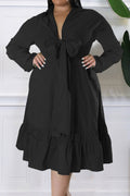 Women Plus V-Neck Ruffle Bow Ruched Elegant Party Dress