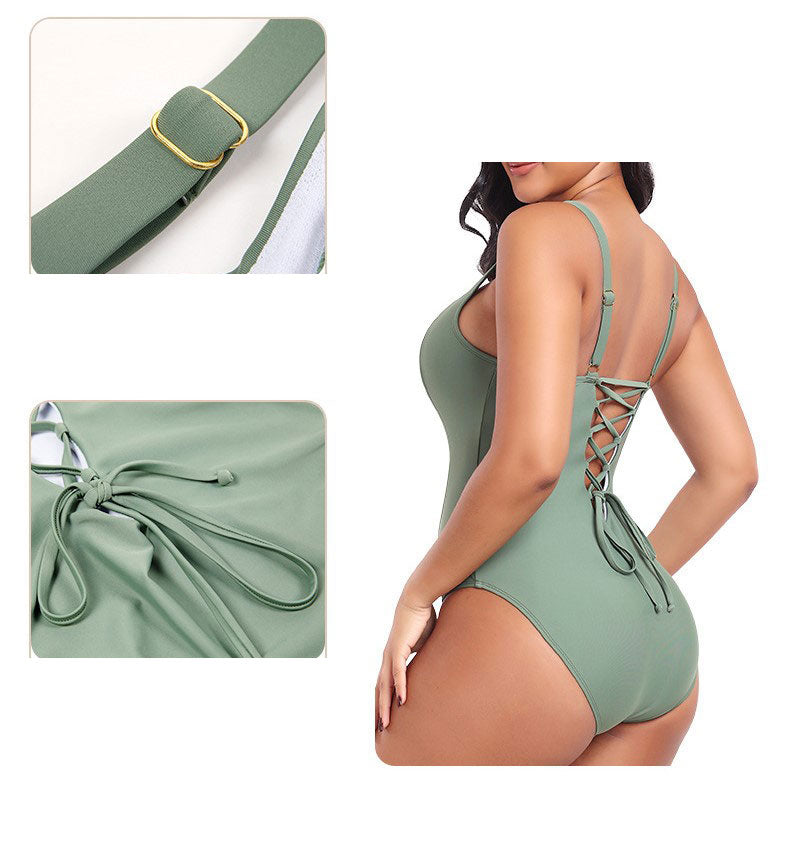 Women's One-Piece Binding Bikini Swimsuit with Adjustable Straps and Modern Fit