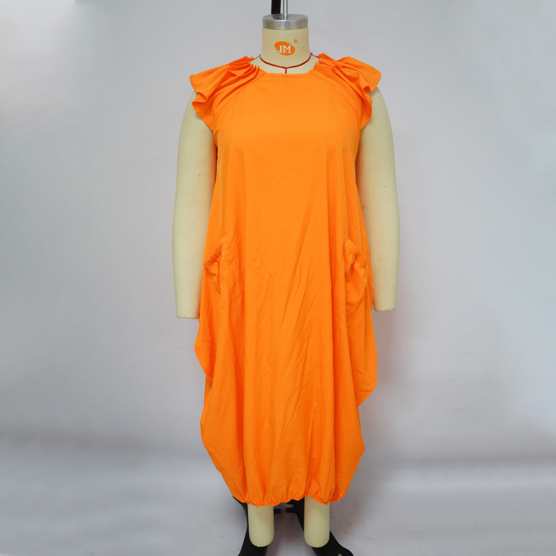 Plus Size Women's Solid Color Loose Dress with Double Pockets – Casual Oversized Tunic Dress