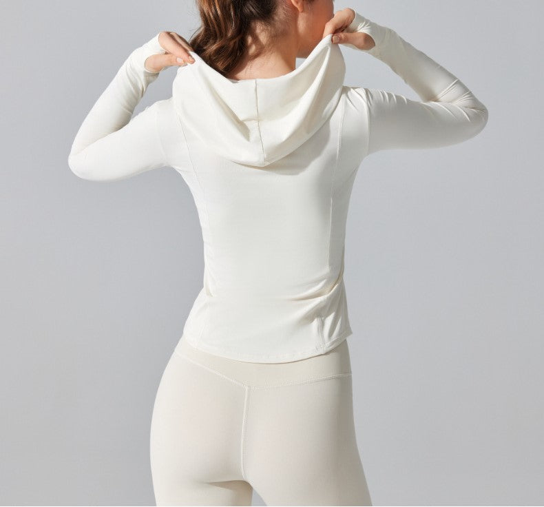 Summer Ice-Feel Original Yarn Sunscreen Hooded Sports Jacket - Lightweight Long Sleeve Tight-Fit Yoga & Running Top