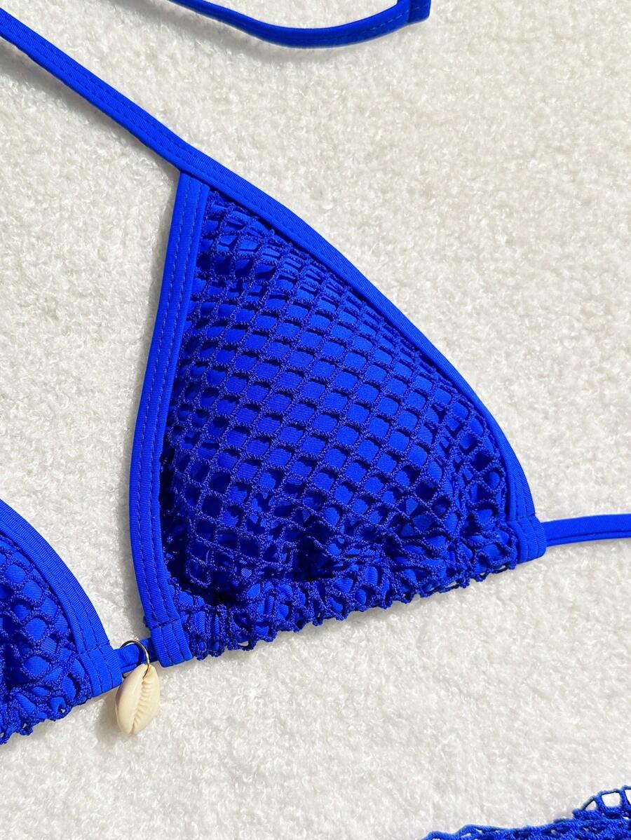Style Fresh Beach Shell Three-Piece Mesh Bikini Swimsuit