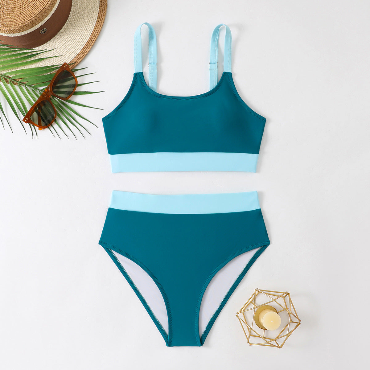 Women's Slim-Fit High-Waist Triangle Swimsuit - Tummy Control, Full Coverage
