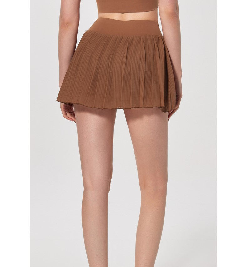 Yoga Pleated Sports Skirt with Built-In Shorts - Anti-Exposure Running, Golf & Tennis Skort
