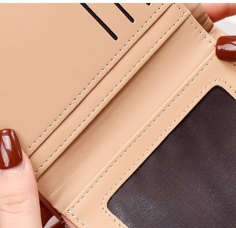 Money Card New Retro Style Women's Zipper Buckle Hollow Leaf Design Multi-Use Short Wallet