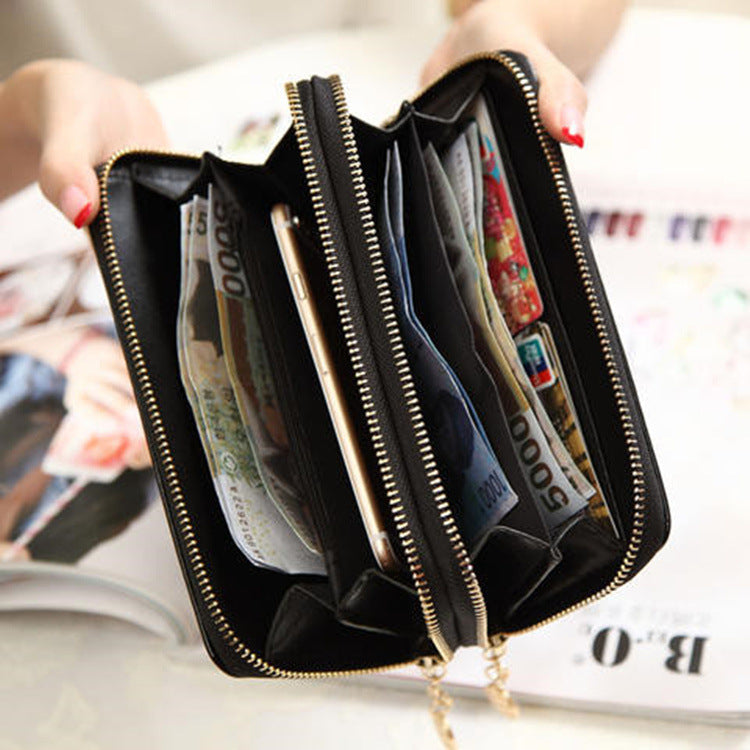 Double Zipper Women’s Long Wallet – Large Capacity Patent Leather Clutch with Coin & Phone Storage