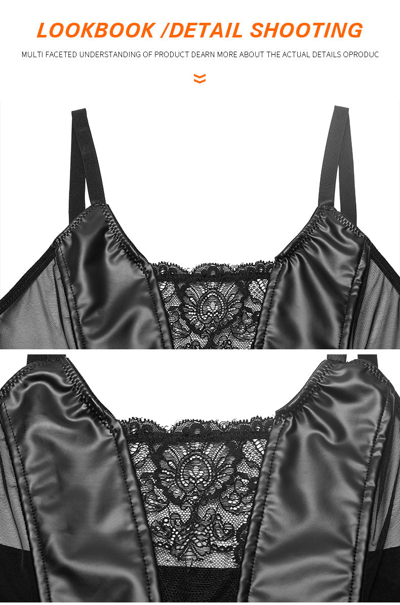 New In Stretch PU Lace Nightclub Party Camisole Vest for Women