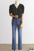 Women Loose Button Down Long Sleeve Printed Pattern Smooth Breathable Outing Shirt