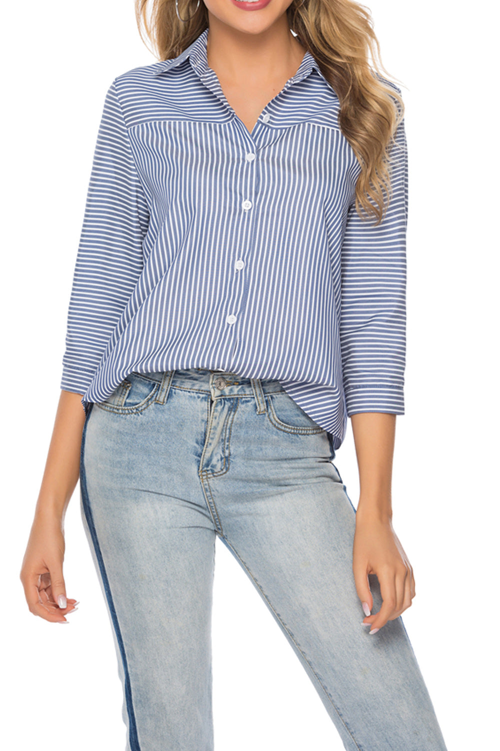 Women Collar Neck Fantastic Long Sleeve Easy Button Closure Casual Soft Shirt
