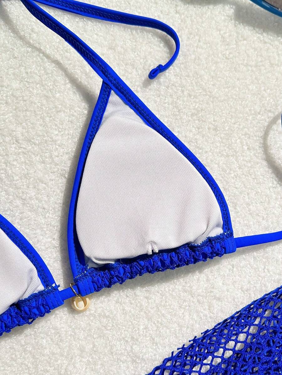 Style Fresh Beach Shell Three-Piece Mesh Bikini Swimsuit