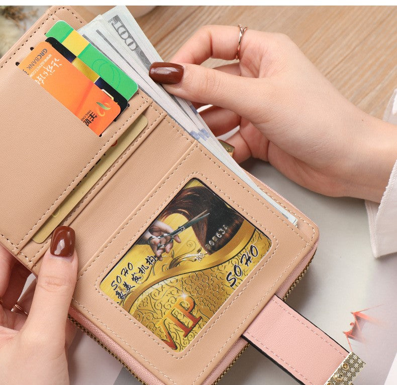 Money Card New Retro Style Women's Zipper Buckle Hollow Leaf Design Multi-Use Short Wallet