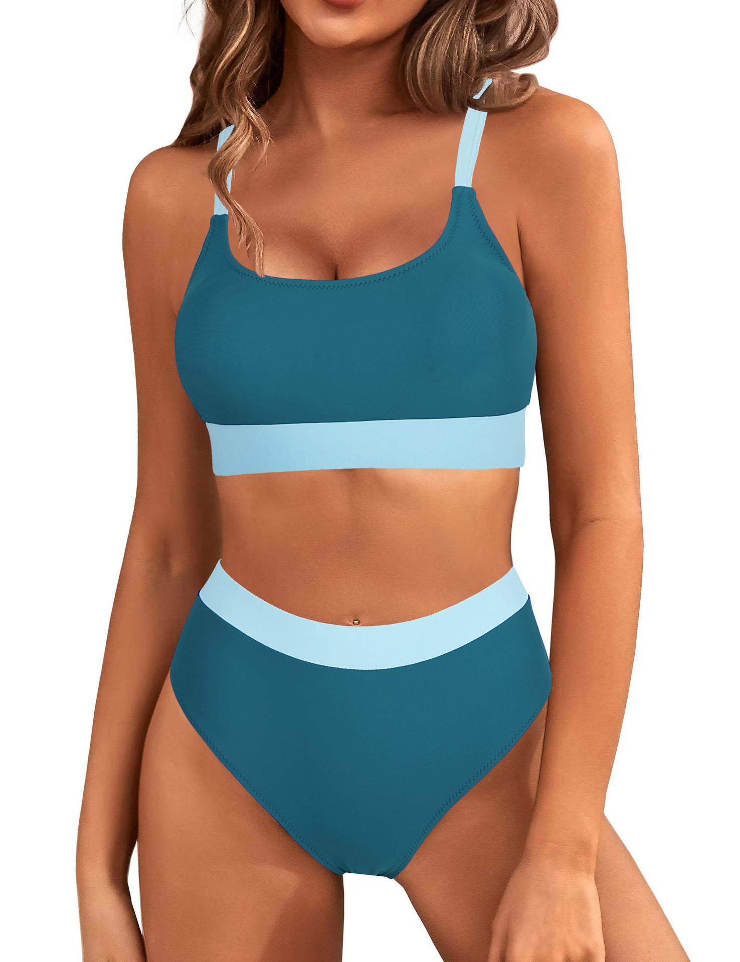Women's Slim-Fit High-Waist Triangle Swimsuit - Tummy Control, Full Coverage