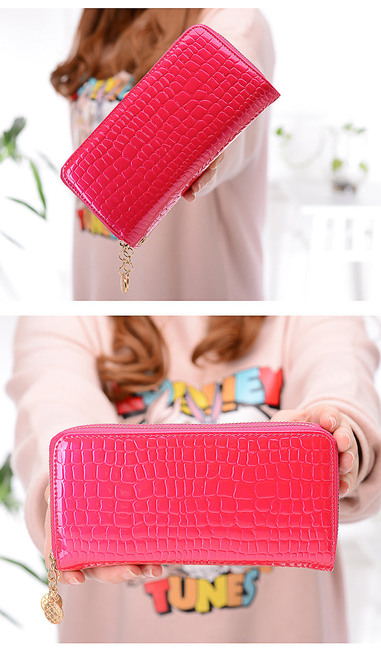 Double Zipper Women’s Long Wallet – Large Capacity Patent Leather Clutch with Coin & Phone Storage