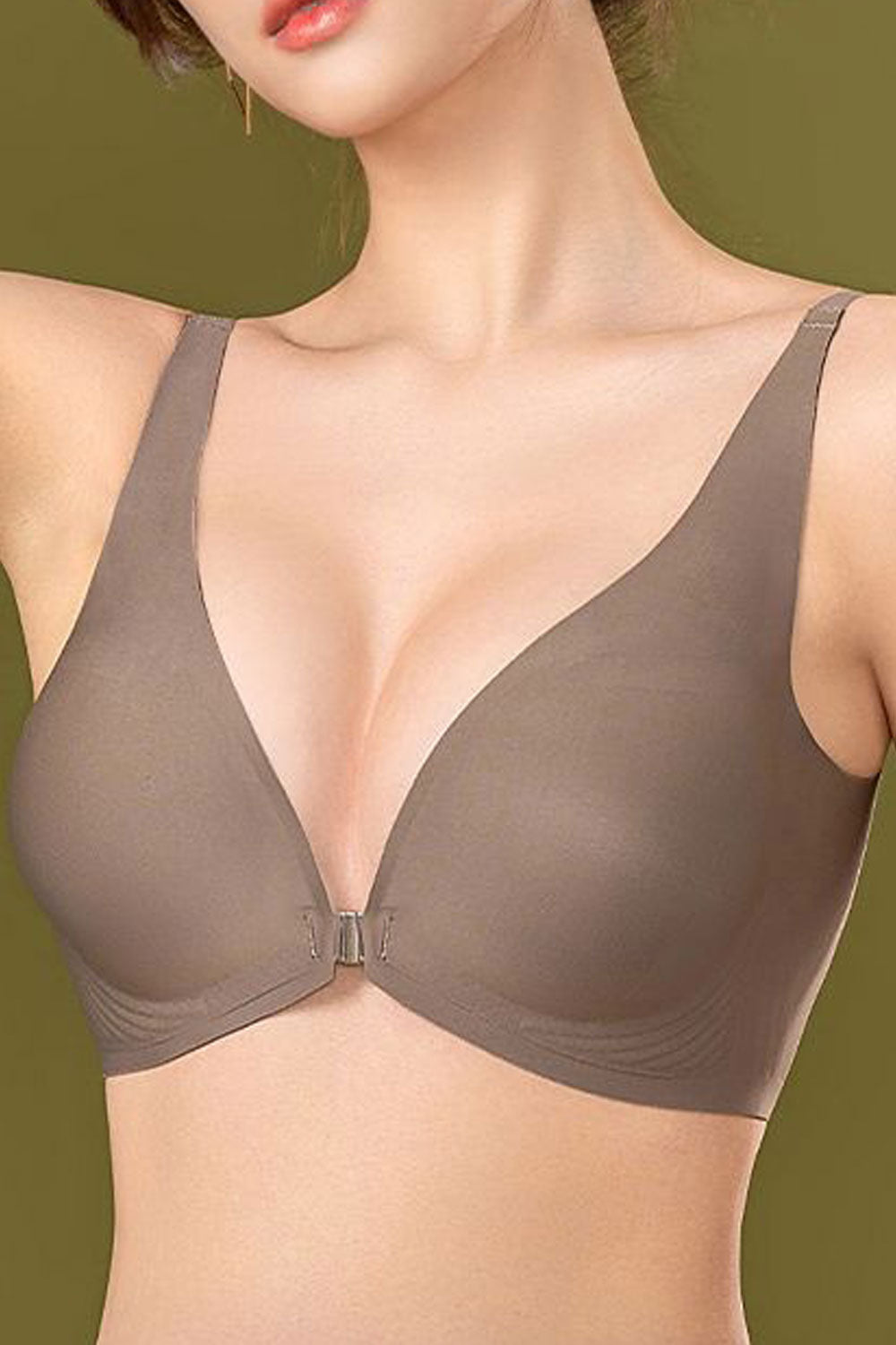 Women New Beautiful Gathered Seamless Front Buckle Fixed Shoulder Straps No Rims Thin Section Soft Jelly Bra