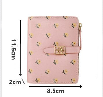 Rose Floral Print Women’s Wallet with Zipper & Buckle – Short Style Multi-Card Slot Coin Purse