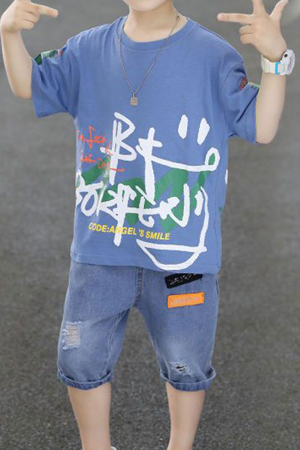 Kids Boys New Arrival Round Neck Short Sleeves Solid Color T- Shirt with Descent Side Pockets Shorts Summer,Boy's Sports and Lei