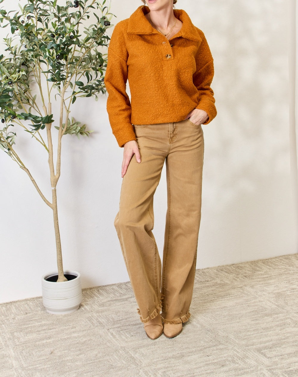 Women's Culture Code Full Size Half Button Turtleneck Sweatshirt
