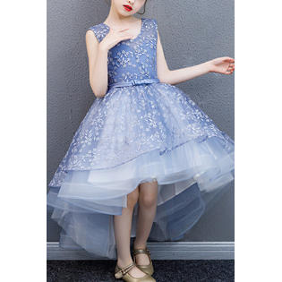 Kids Girls V-Neck Irregular Skirt Evening Dress