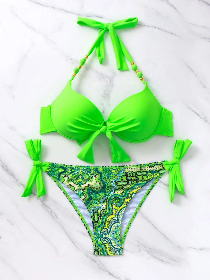 New Style Push-Up Big Bust Tie-Up Bikini - Ethnic Retro Two-Piece Swimsuit