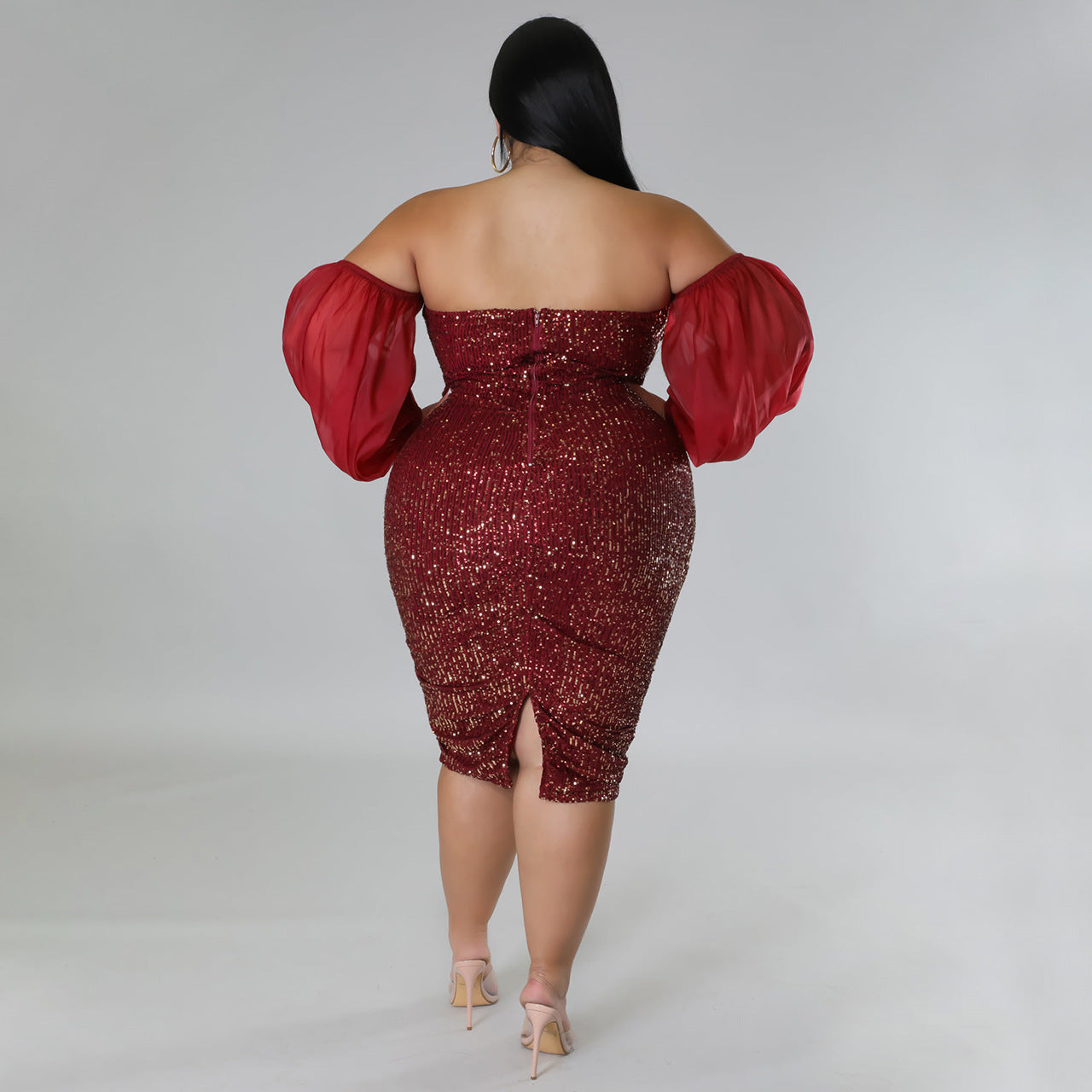 Sequin Tube Top Mesh Bodycon Dress – Solid Color Hot Girl Evening Party Skirt