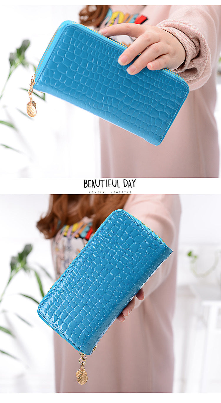 Double Zipper Women’s Long Wallet – Large Capacity Patent Leather Clutch with Coin & Phone Storage