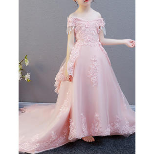 Kids Girls Decent Solid Colored Thick Long Sleeve Easy Round Neck Pleated Knee Length Fancy Dress