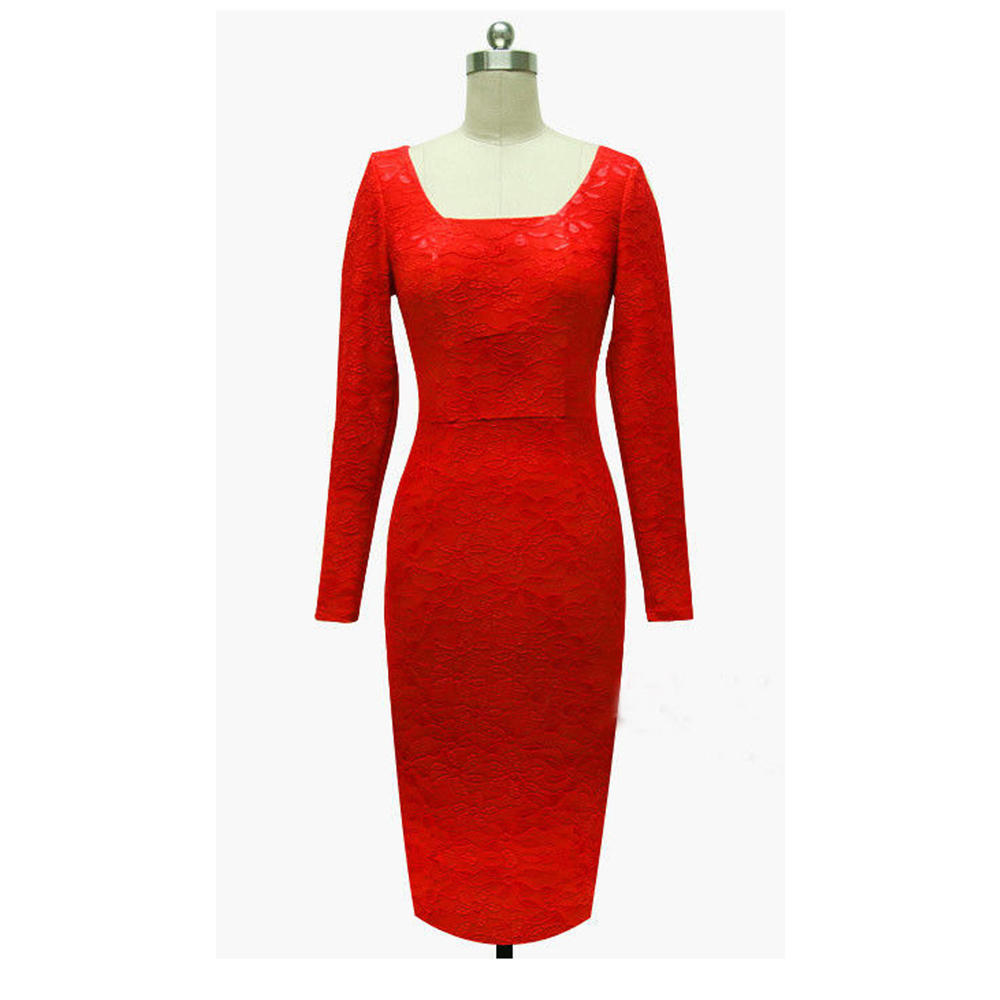 Women Square Collar Bodycon Pencil Dress