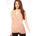 Women V-Neck Wrap Waist Chiffon Vest Sleeveless Top Pink