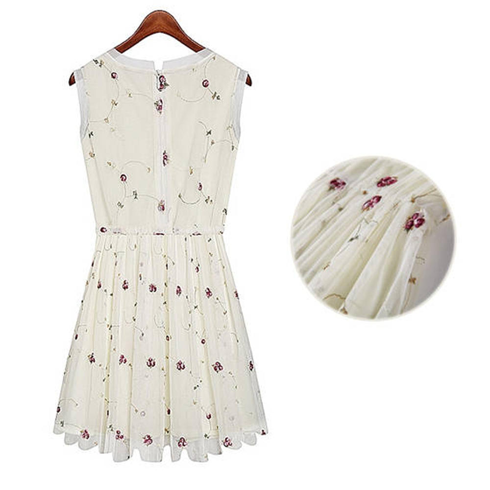 Women Floral Printed Gauze Skirt Sleeveless Dress