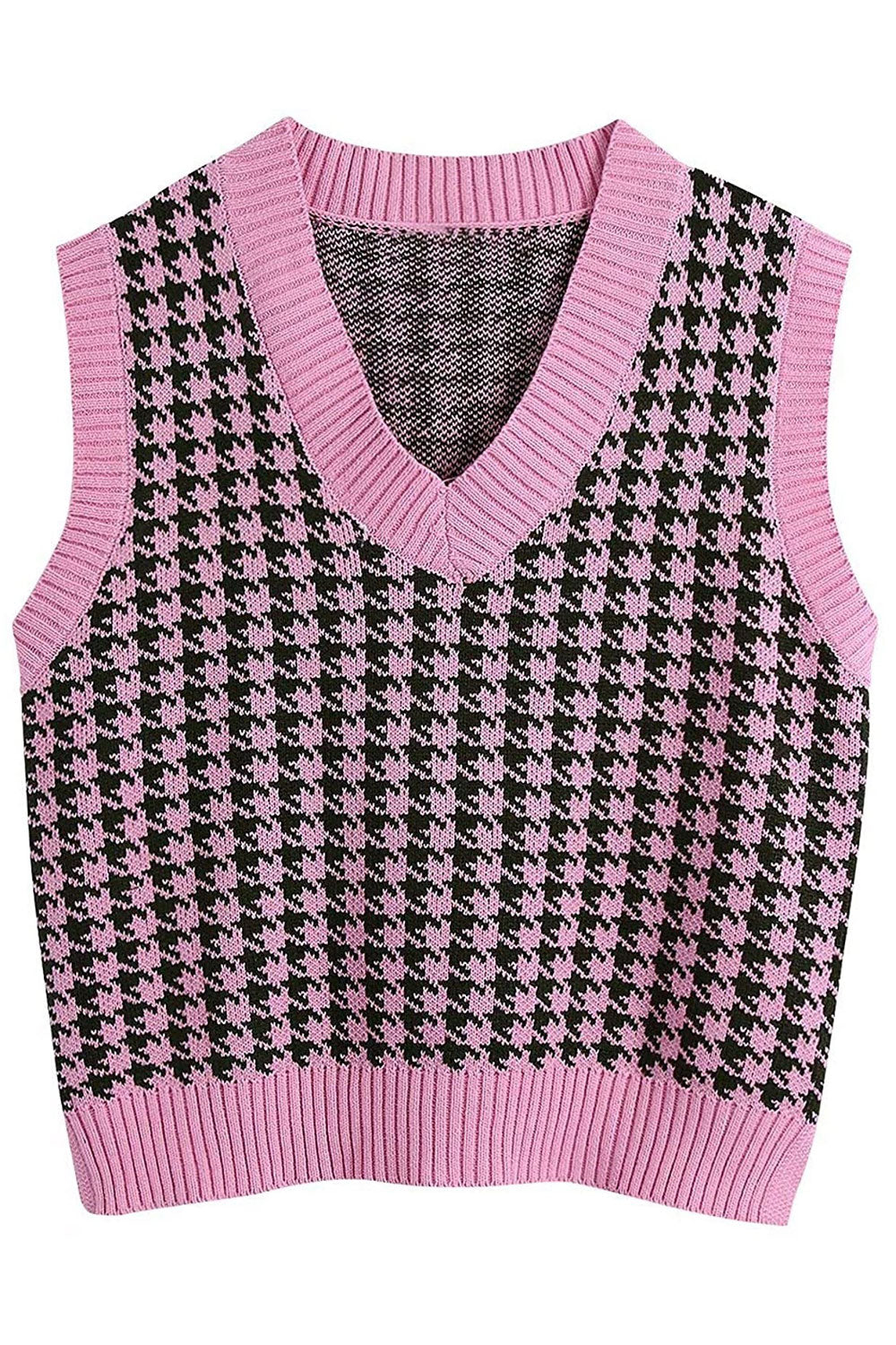 Women Knitted Fabulous Lattice Pattern V-Neck Summer Sleeveless Relax & Comfortable Pullover Sweater