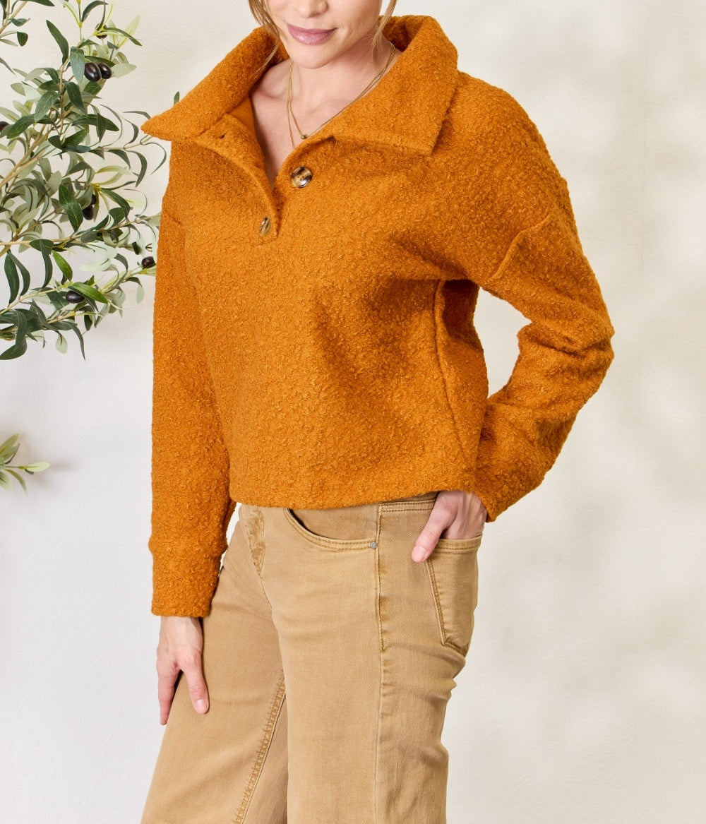 Women's Culture Code Full Size Half Button Turtleneck Sweatshirt