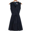 Women Sleeveless V Neck Pleated Dress