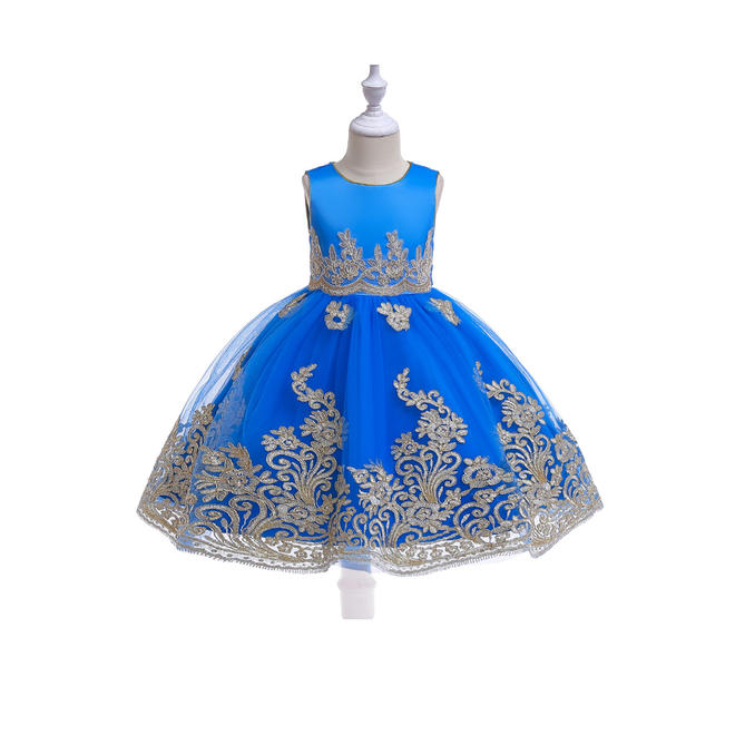 Kids Girls Spectacular Embroidered Pattern Round Neck Sleeveless Fabulous Frock Style Dress