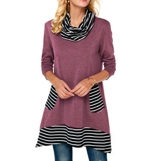 Women High Neck Striped Contrast Top