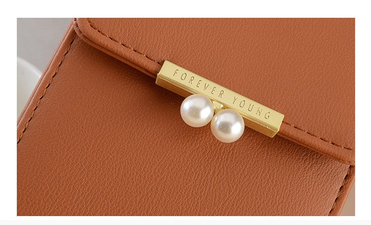 Spring & Summer Women’s Crossbody Mobile Phone Bag – Neck Hanging Pearl Mini Shoulder Purse