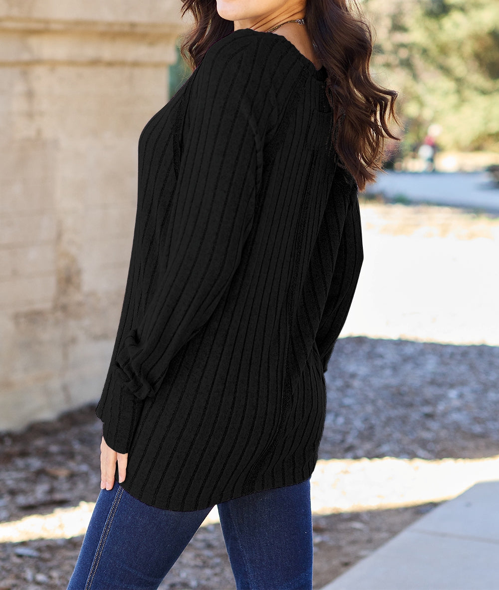 Basic Bae Full Size Ribbed Round Neck Long Sleeve Knit Top Sweater