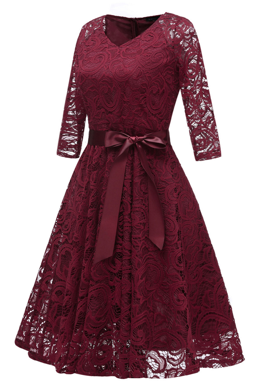 Women Summer V-Neck Stitching 3/4 Sleeves With Belt Fashion Elegant Beautiful Dress
