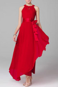 Women Chiffon Sleeveless Prom Dress Red