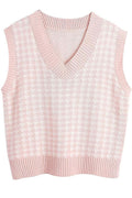 Women Knitted Fabulous Lattice Pattern V-Neck Summer Sleeveless Relax & Comfortable Pullover Sweater