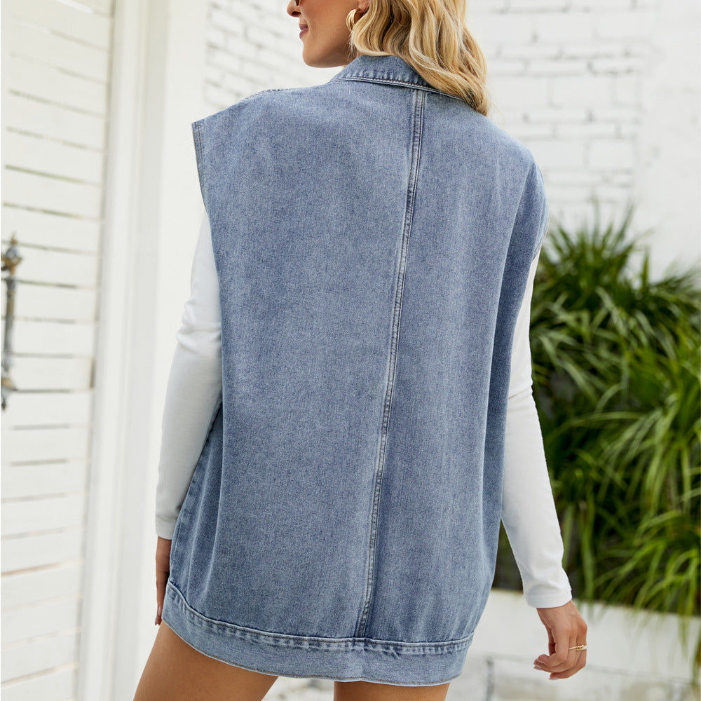 Women's Summer Denim Vest - Sleeveless Waistcoat, Trendy Casual Jean Jacket