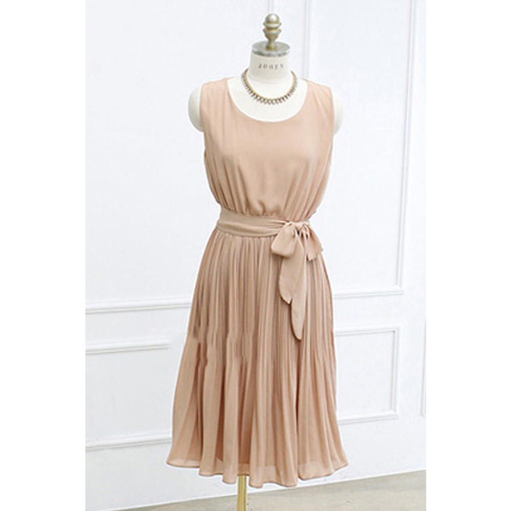 Women Sleeveless Solid Pleated Halter Dress