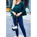 Women Plus Solid Pattern V-Neck Long Sleeve Lovely Shirt