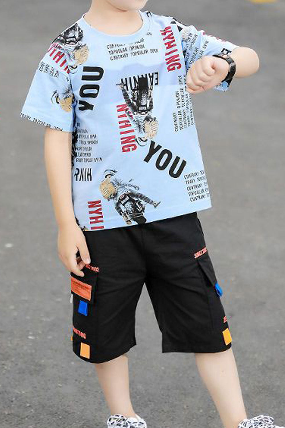 Kids Boys New Arrival Round Neck Short Sleeves Solid Color T- Shirt with Descent Side Pockets Shorts Summer,Boy's Sports and Lei