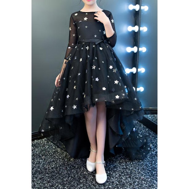 Kid Girls Long Irregular Length Sleeveless Round Neck Magnificent Dress
