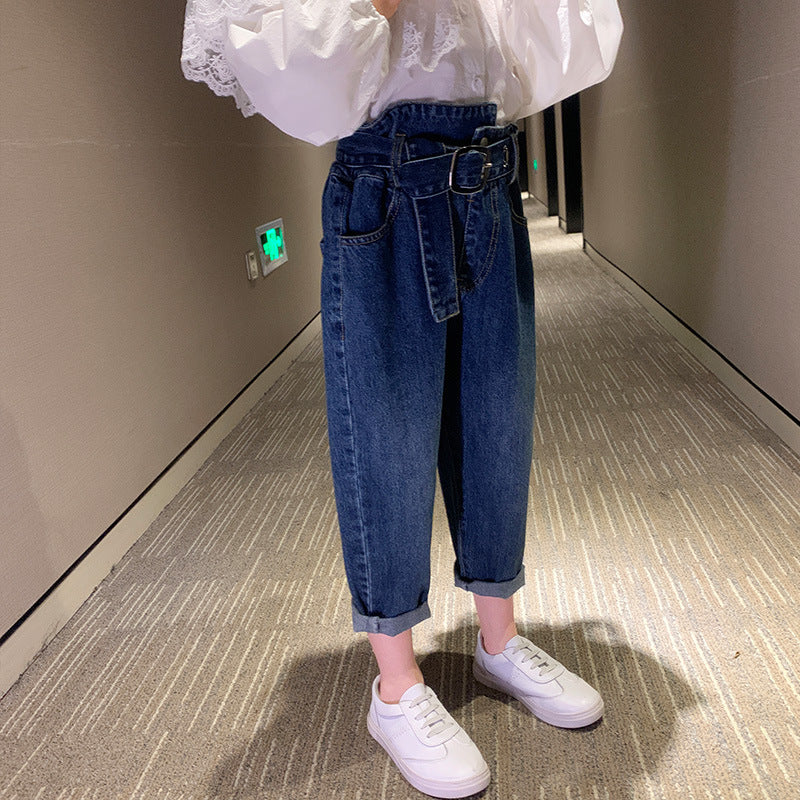 Girls Belted Carrot Jeans