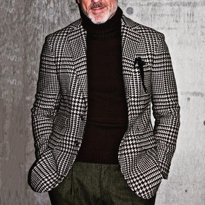 Men’s Plaid Single-Breasted Slim Fit Business Casual Jacket