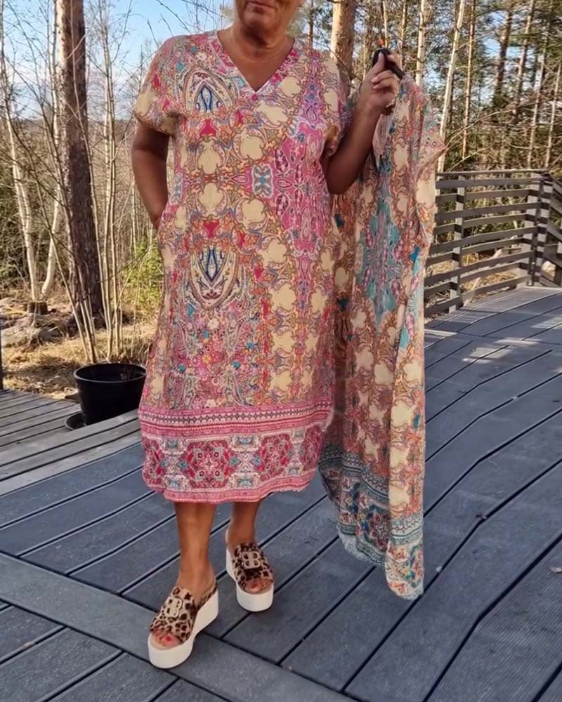 Women’s Printed V-Neck Short Sleeve Dress