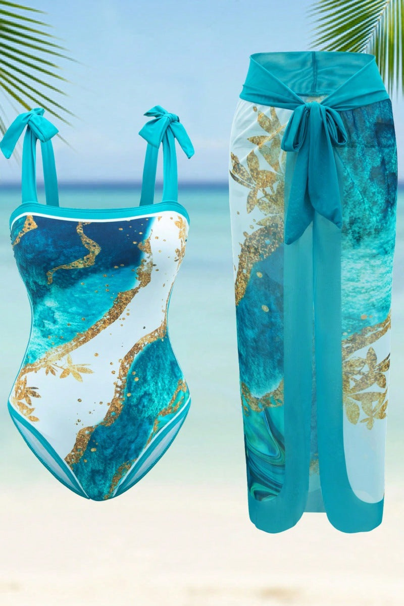 Plus Size Printed Backless Beach Pants Swimsuit Bikini Set for Women – Summer Vacation Swimwear